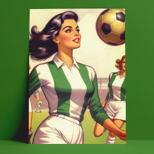 Carte Postale Illustration vintage de fille de soccer