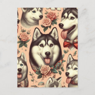 Carte Postale Illustration Vintage de Husky Sibérien