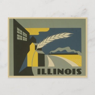Carte Postale Illustration vintage de l'état de l'Illinois