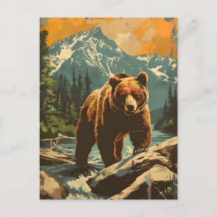 Carte Postale Illustration vintage de l'ours Brown