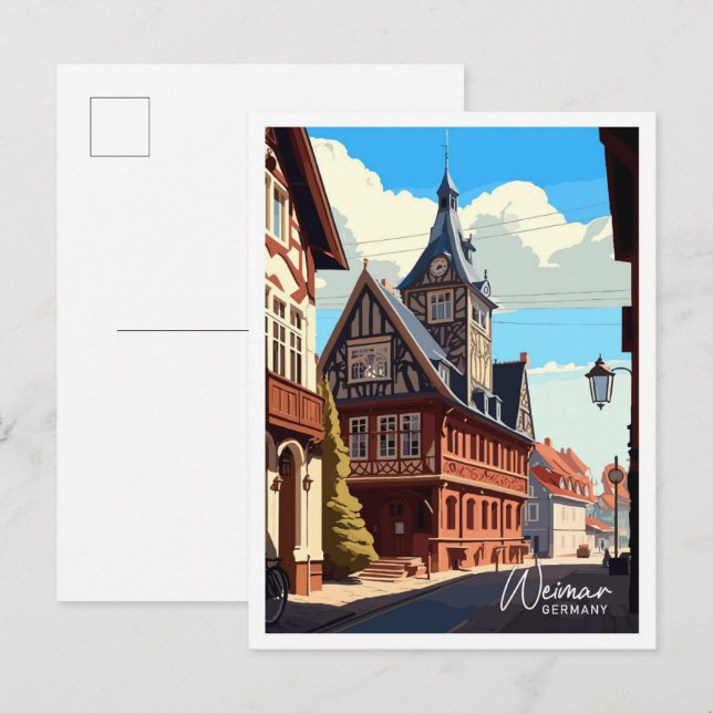 Carte Postale Illustration Vintage de voyage de Weimar Allemagne (Devant / Derrière)