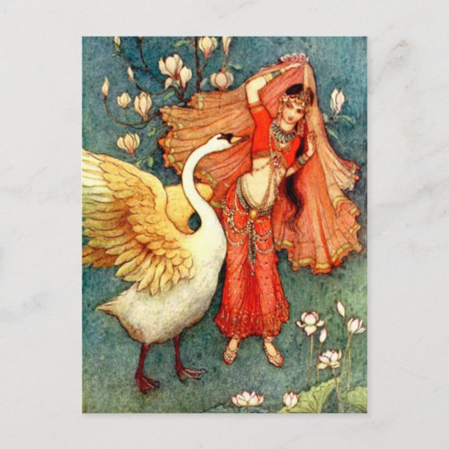 Carte Postale Illustration vintage de Warwick Goble Swan Maiden (Devant)