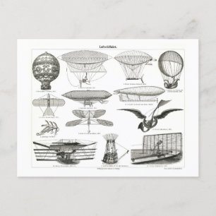 Carte Postale Illustration Vintage des appareils de vol précoces