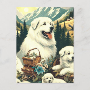 Carte Postale Illustration vintage des chiens des Grands Pyrénée