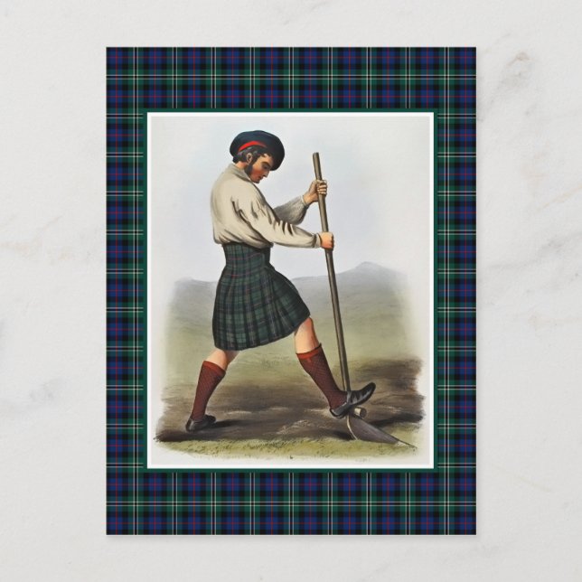 Carte Postale Illustration Vintage du Rose Clan Cadre Tartan (Devant)