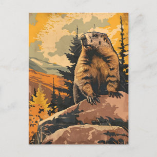Carte Postale Illustration vintage d'une marmotte