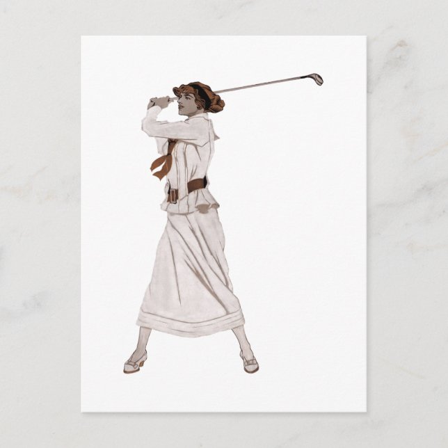 Carte Postale Illustration vintage femme jouant au golf (Devant)