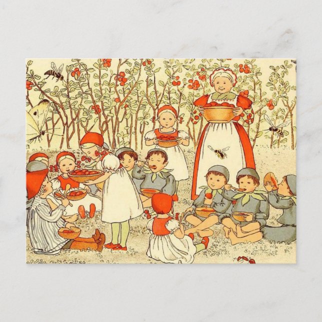 Carte Postale Illustration vintage Forêt de bleuets Elsa Beskow (Devant)