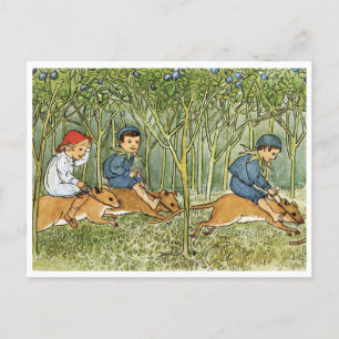 Carte Postale Illustration vintage Forêt de bleuets Elsa Beskow