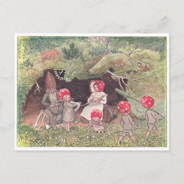Carte Postale Illustration vintage Forêt Enfants Elsa Beskow (Devant)