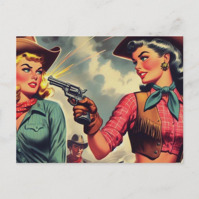 Carte Postale Illustration vintage Pulp Cowgirls (Devant)