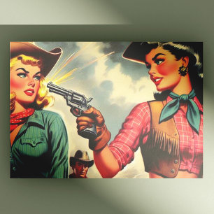 Carte Postale Illustration vintage Pulp Cowgirls
