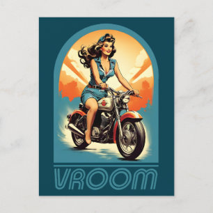 Carte Postale Illustration vintage - Retro 60s Biker Girl
