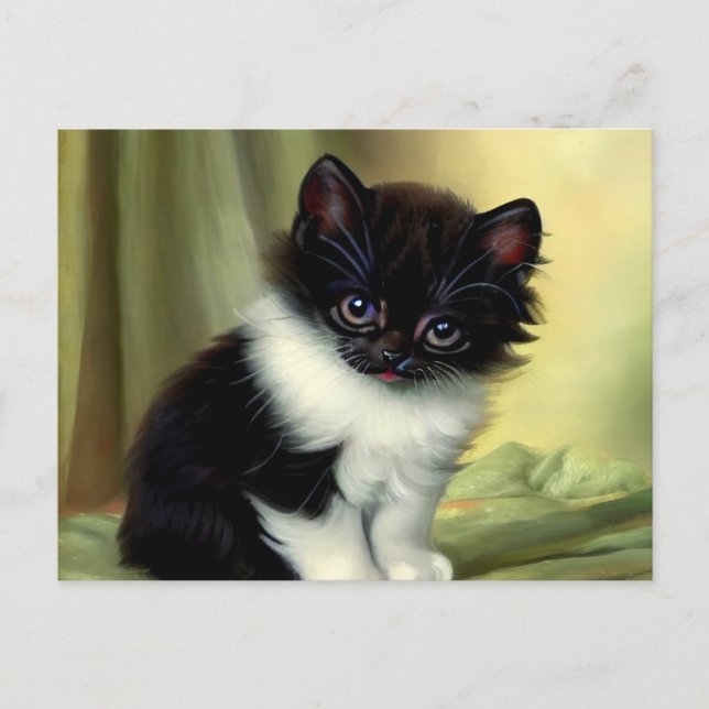Carte Postale Illustration vintage Tuxedo Kitten (Devant)