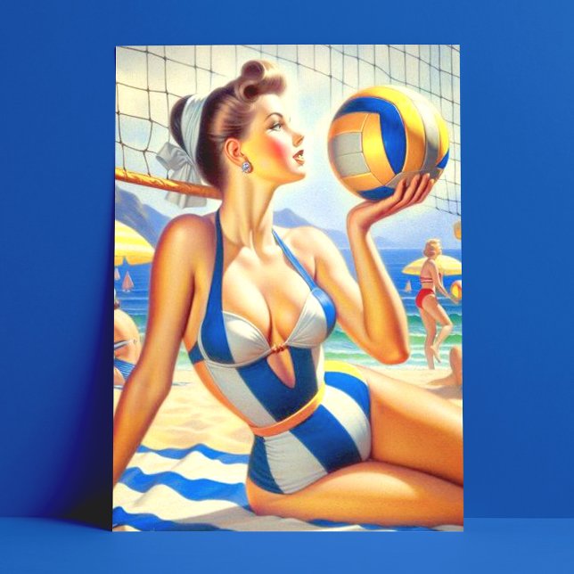 Carte Postale Illustration vintage Volley Girl (Créateur téléchargé)