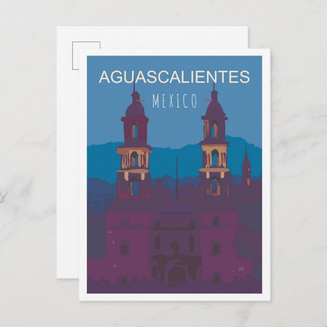 Carte Postale Illustration Vintage voyage d'Aguascalientes Mexiq (Devant / Derrière)