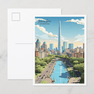 Carte Postale Illustration Vintage voyage de Buenos Aires Argent