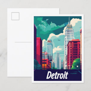 Carte Postale Illustration Vintage voyage de Detroit Michigan