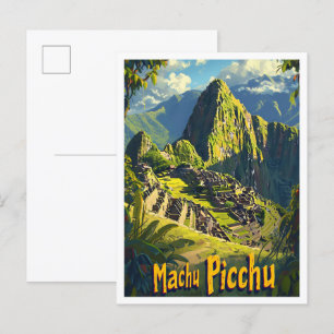 Carte Postale Illustration Vintage voyage de Maccu Pichu Cusco P