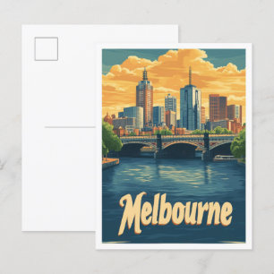 Carte Postale Illustration Vintage voyage de Melbourne Australie