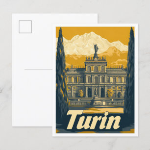 Carte Postale Illustration Vintage voyage de Turin Italie