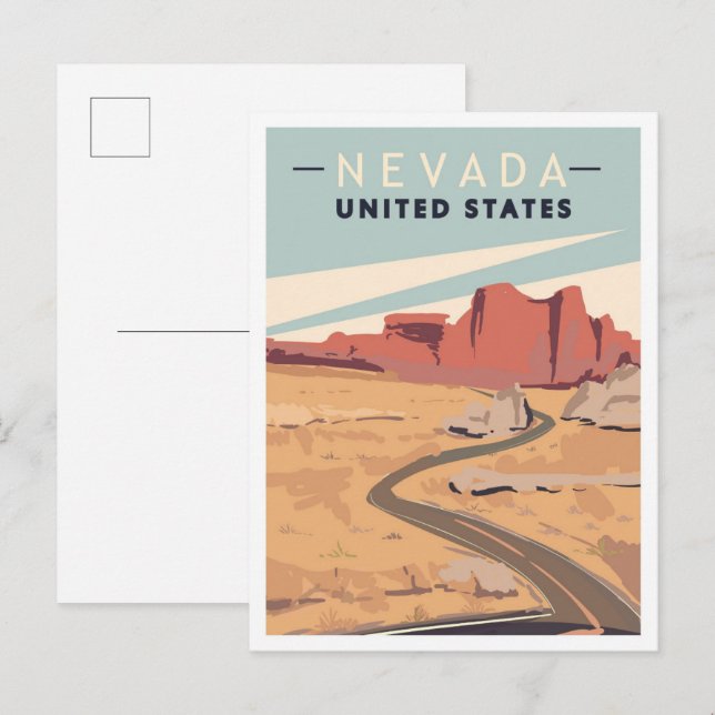 Carte Postale Illustration Vintage voyage du Nevada aux États-Un (Devant / Derrière)