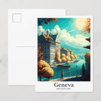Illustration Vintage voyage Genève Suisse