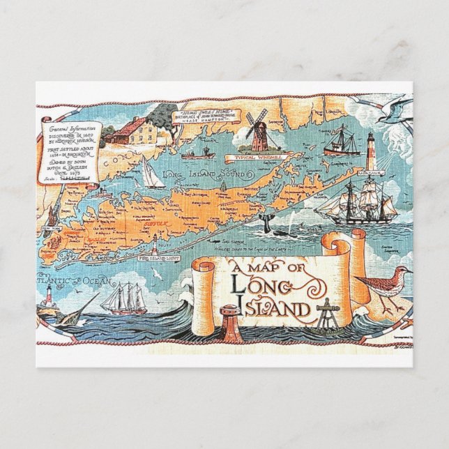 Carte postale illustrée de Long Island (Devant)