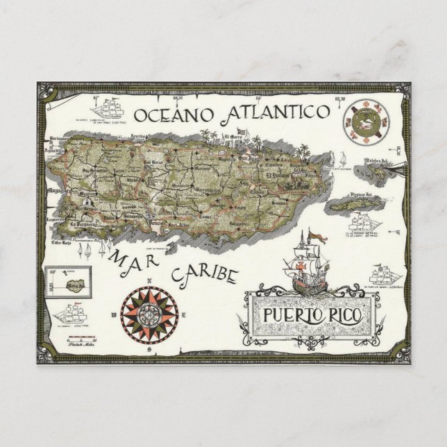 Carte postale illustrée de Porto Rico en espagnol (Devant)