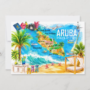 Carte postale illustrée de voyage d'Aruba dans les