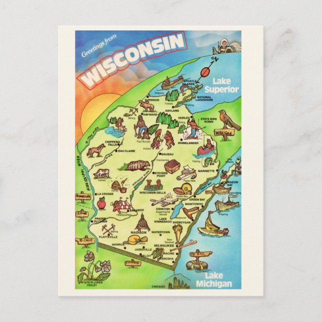 Carte postale illustrée du Wisconsin (Devant)