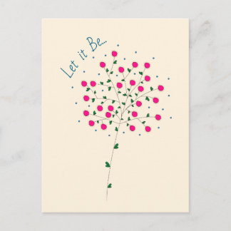 Carte Postale Ilustração Botânica em Rosa com Frase "Let it Be"
