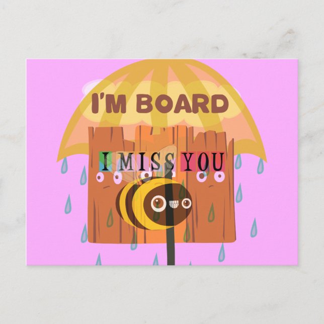 Carte Postale "I'm Board - I Miss You : A Playful & Puny Greetin (Devant)