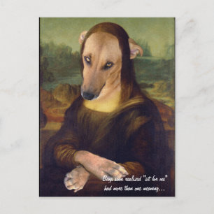 Carte Postale Image drôle de chien Mème Mona Lisa