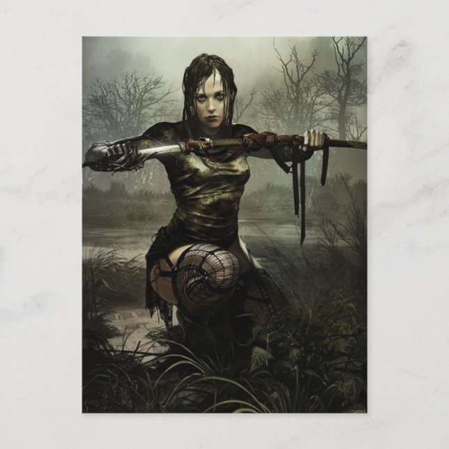 Carte Postale Imaginaire Art, Femme guerrière avec épée (Devant)