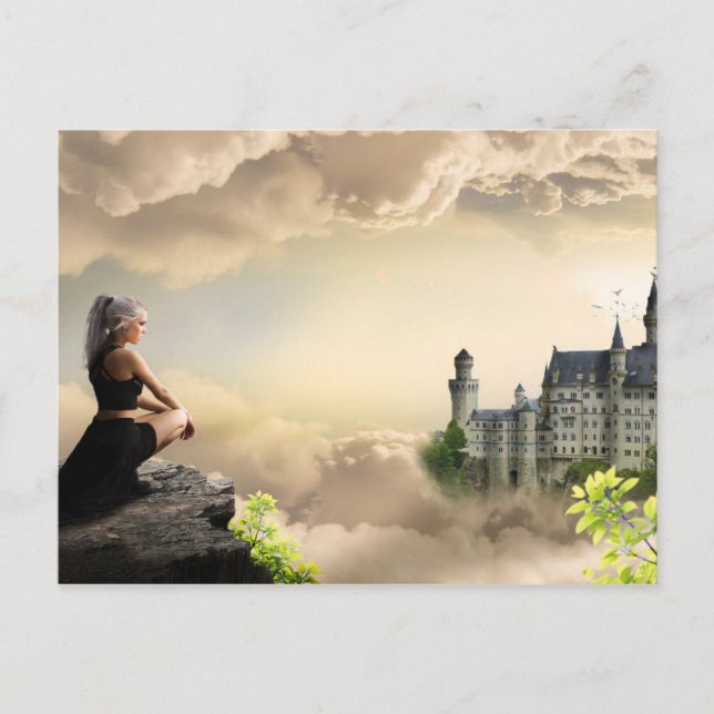 Carte Postale Imaginaire Art Girl Surplombant Le Château Dans Le (Devant)