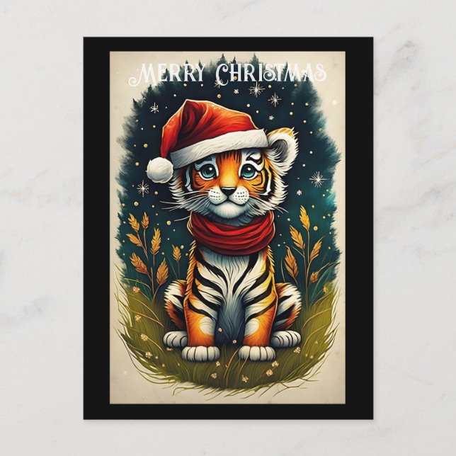 Carte Postale Imaginaire Bébé mignon Tiger Père Noël Noël (Devant)