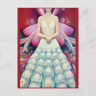Carte Postale Imaginaire blanc Peacock Mariage robe AI Art