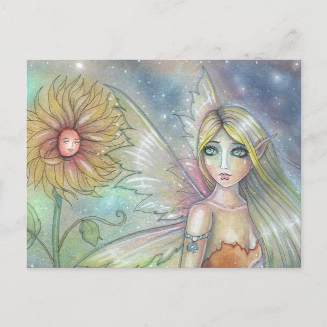 Carte Postale Imaginaire de fée et tournesol Féerie Art (Devant)