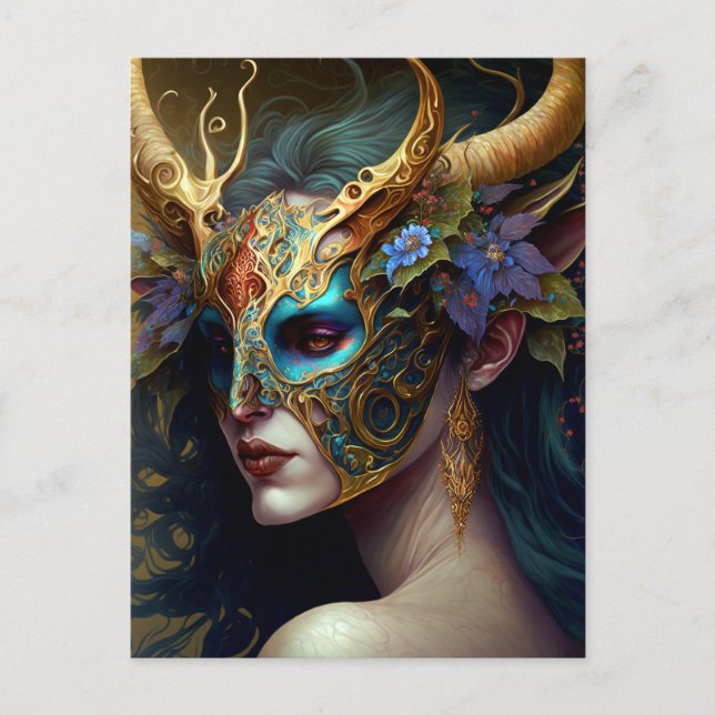 Carte Postale Imaginaire de femme Elf Horned (Devant)