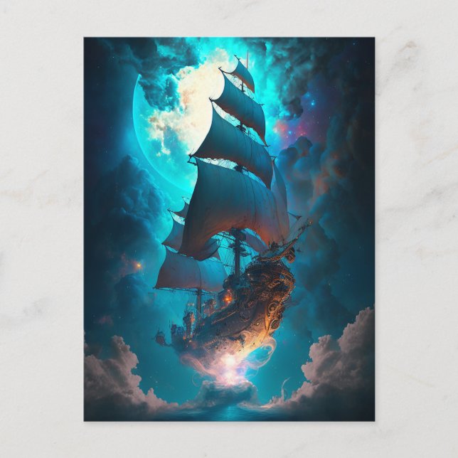 Carte Postale Imaginaire de navire volant (Devant)
