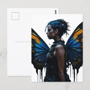 Carte Postale Imaginaire femme et papillon ailes AI Art