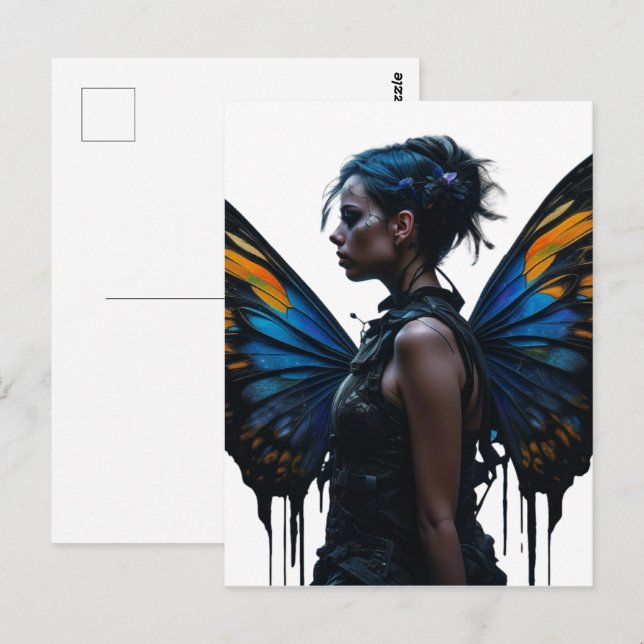 Carte Postale Imaginaire femme et papillon ailes AI Art (Devant / Derrière)