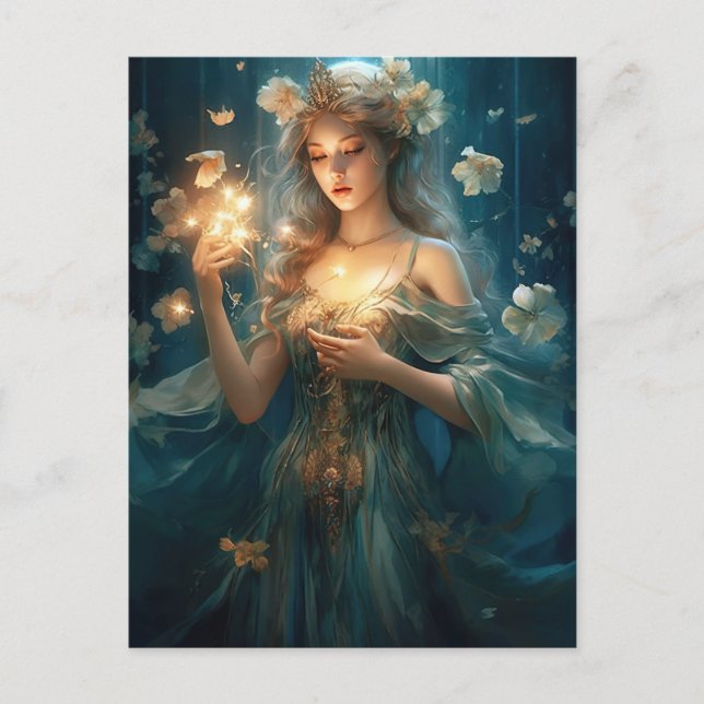 Carte postale Imaginaire Fille Magique Et Fleurs (Devant)