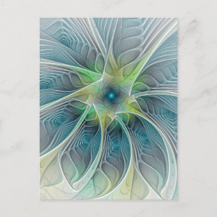 Carte Postale Imaginaire fleuri Moderne Bleu Vert Fractal Fleur