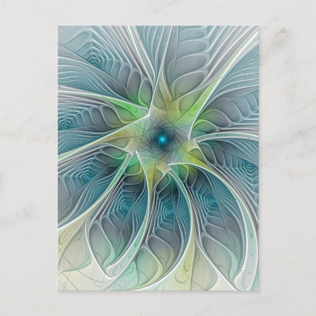 Carte Postale Imaginaire fleuri Moderne Bleu Vert Fractal Fleur (Devant)