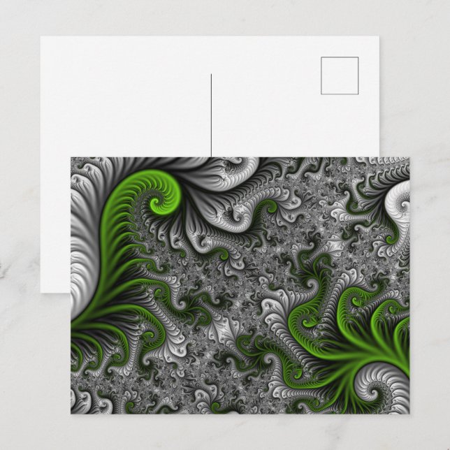 Carte Postale Imaginaire Monde Vert Et Gris Art Fractal Abstrait (Devant / Derrière)