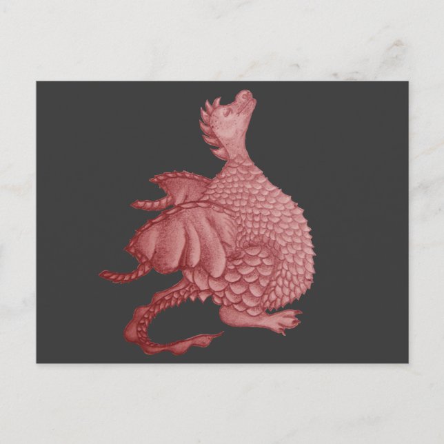Carte Postale imaginaire mythique créature mignon dragon rouge (Devant)