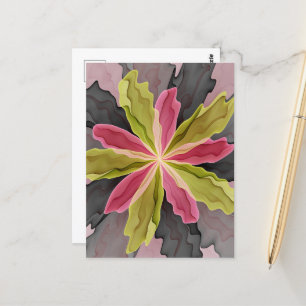 Carte Postale Imaginaire rose vert anthracite Fleur Fractal Art