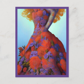 Carte Postale Imaginaire Roses rouges Mariage robe Goth Mariée